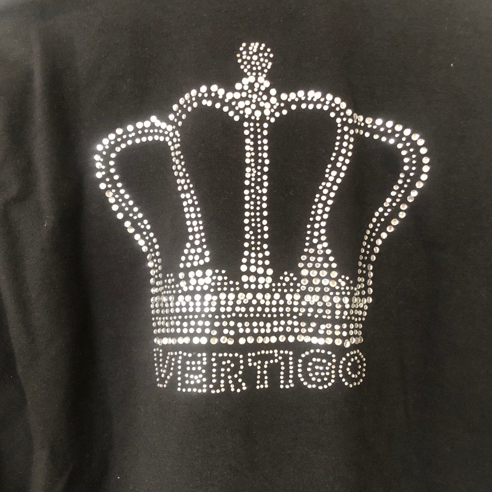 VERTIGO PARIS sweatshirt, full zip, black, crown silver Rhinestones large EUC